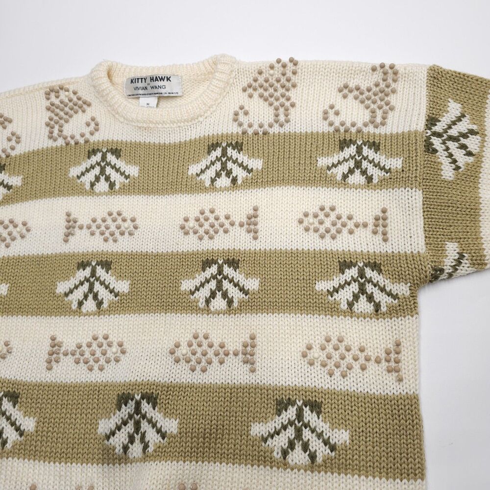 Vintage Kitty Hawk By Vivian Wang Sweater Womens Medium Beaded Stripe 80s Shell - Picture 3 of 12